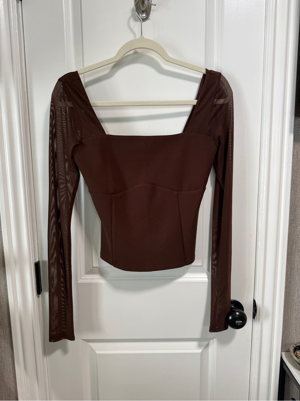 Abercrombie & Fitch Brown Square-Neck Long Sleeve Top